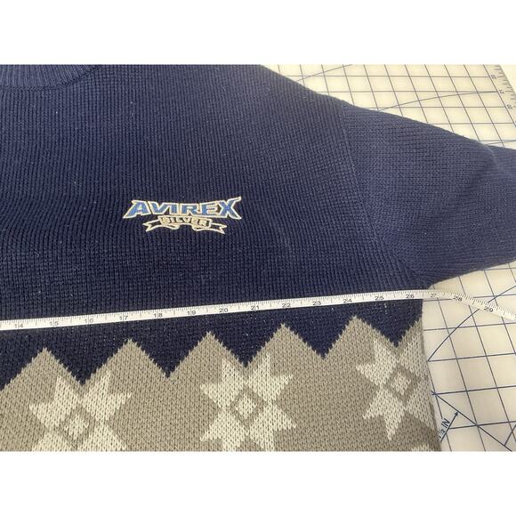 AVIREX Silver Sweater‎ Mens Navy/Cream Print Long Sleeve Size XXL with Logo - Picture 4 of 10